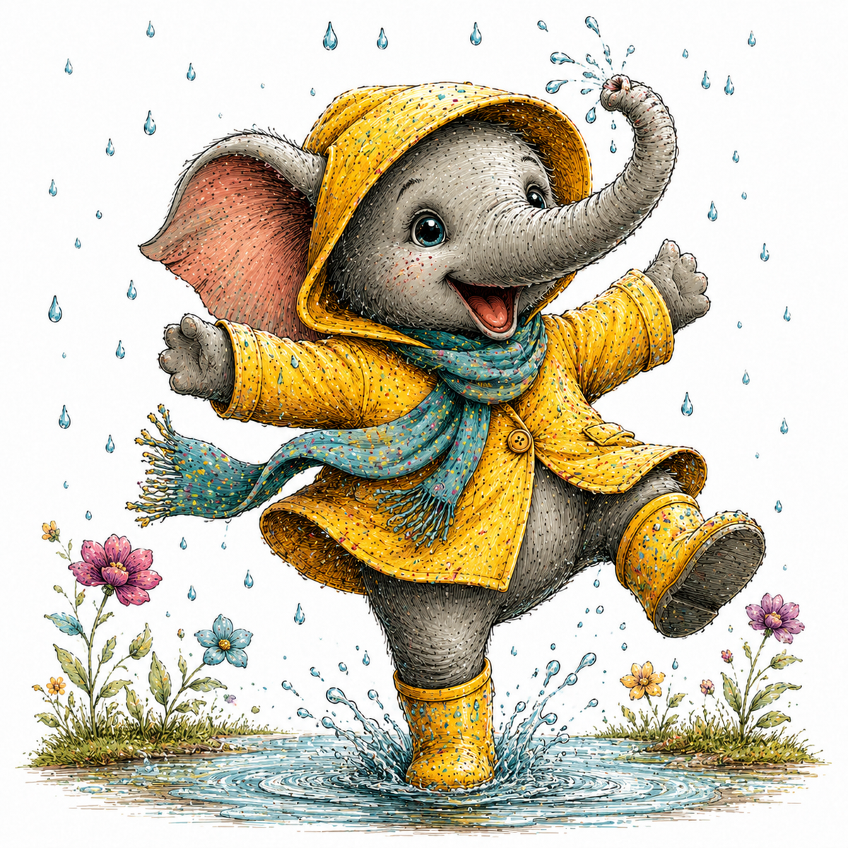 Junfung Cute Elephant Rainy Day Clipart PNG Digital Download