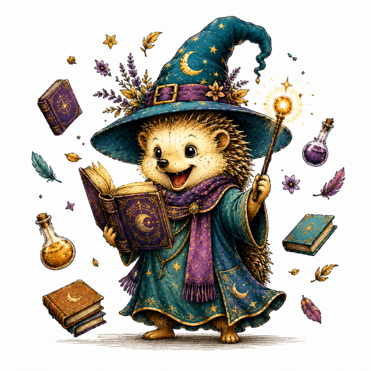 Junfung Magical Hedgehog Wizard Clipart PNG Fantasy Digital Download