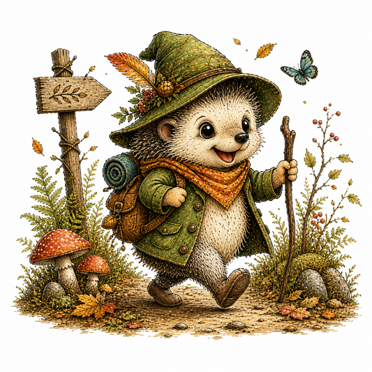 Junfung Cute Woodland Hedgehog Adventure Clipart PNG Digital Download