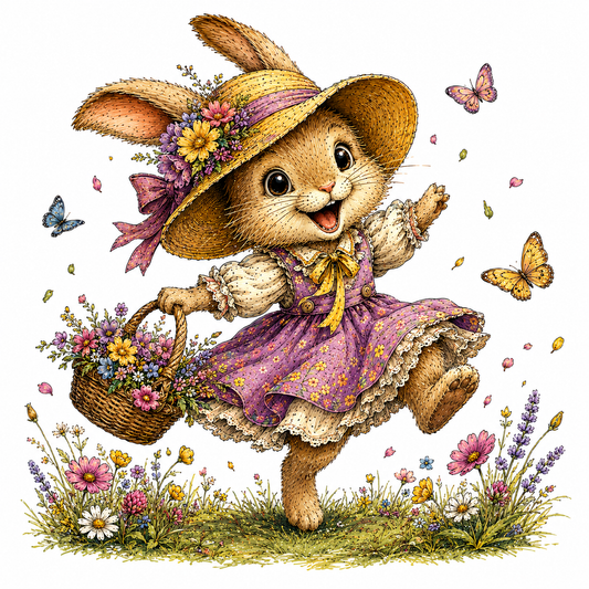 Junfung Cute Floral Bunny Girl Clipart PNG Spring Digital Download